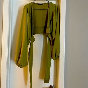 Green crop tie blouse